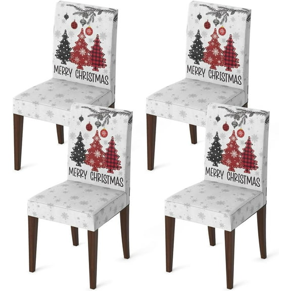 4PCS Christmas Dining Chair Covers,Red Pine Trees Stretch Removable Washable Slipcover Chair Protector for Dining Room Home Decor