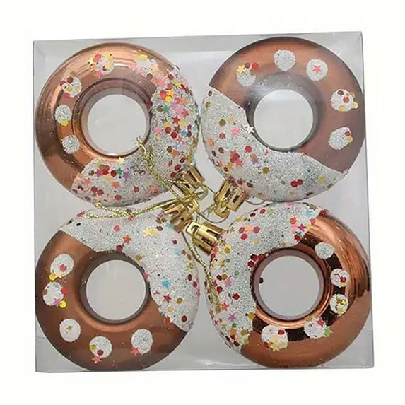 4PCS Christmas Donut Ornaments Set - Colorful Doughnut-Shaped Xmas Tree Pendants for Holiday & Birthday Party Decor