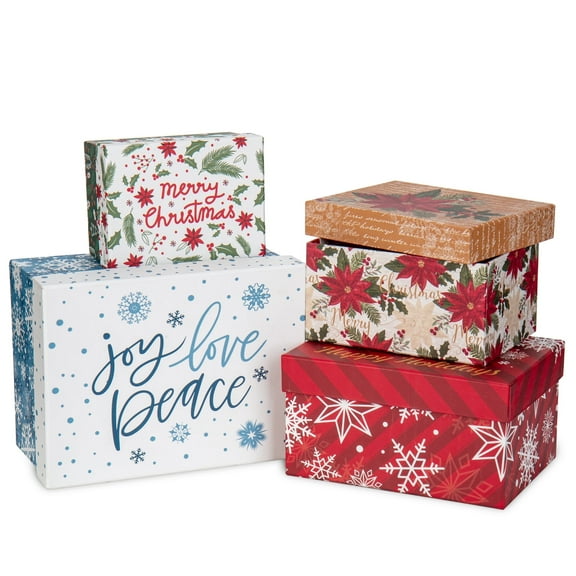 4PCS Christmas Gift Boxes with Lids Nesting Rectangle Boxes for Assorted Sizes Present Boxes for Christmas Birthday Valentines Party Gift