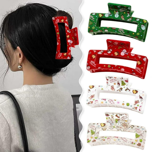 4PCS Christmas Hair Clips Claw, Snowflake Snowman Candy Design Hair Accessories, Transparent Cartoon Women Hair Barrettes Claw Clips for Thick Thin Hair Decorations