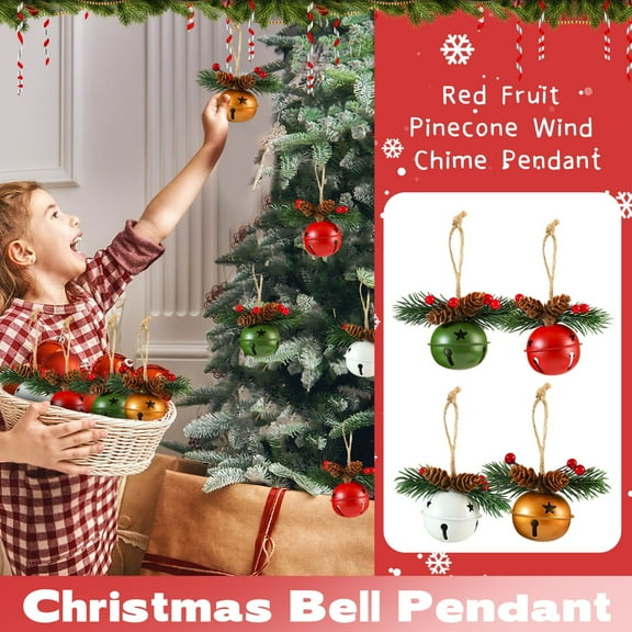 4PCS Christmas Jingle Bells Ornaments, Christmas Tree Bells Pendant, Christmas Holiday Party Supplies for Christmas Tree Decor, Wreath, Window Memorial Ornament