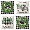 thumbnail image 1 of 4PCS Christmas Pillow Case White Black Plaid Pillow Cover Xmas Tree Wreath Truck Pattern Cushion Cases Merry Christmas Throw Cushion Cover for Home Office Sofa Bed Party Decor,, 1 of 1