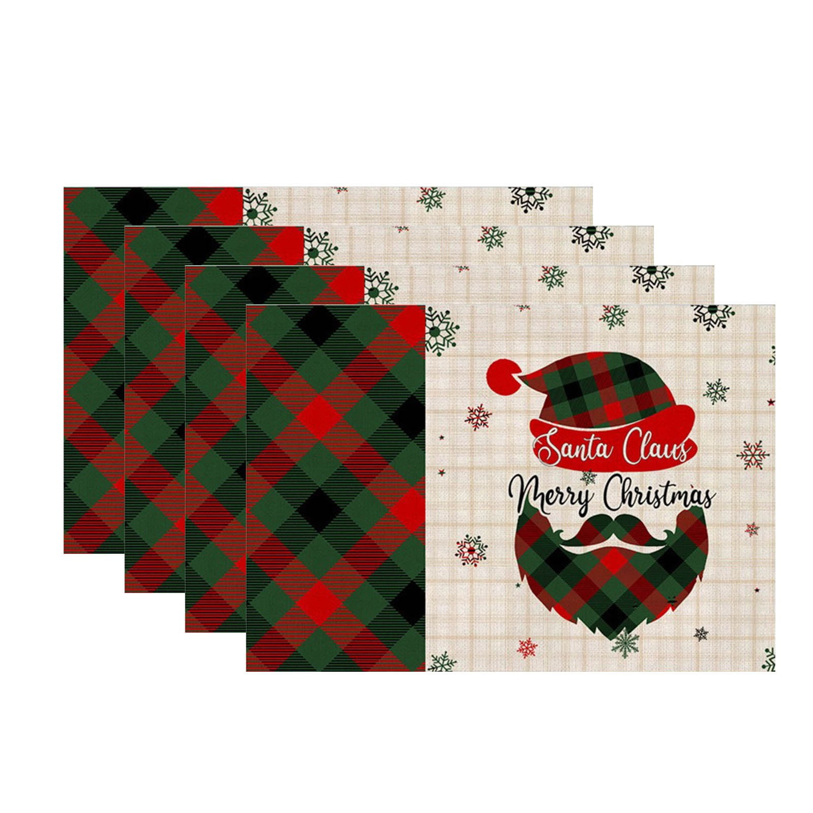 4PCS Christmas Placemat Cotton Linen Tablecloth Thermal Mat Kitchen