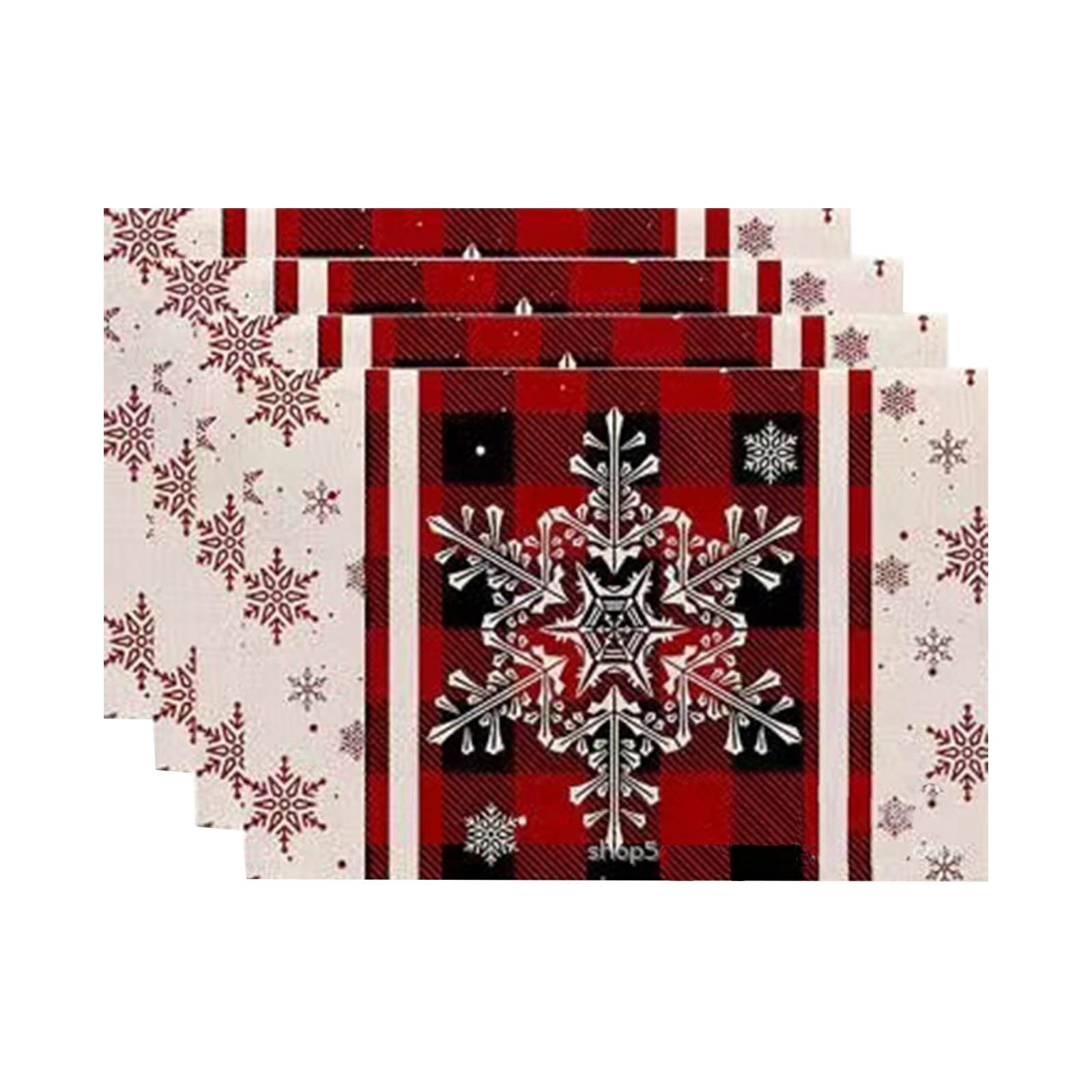 4PCS Christmas Placemat Flax Tablecloth Thermal Mat Kitchen Table