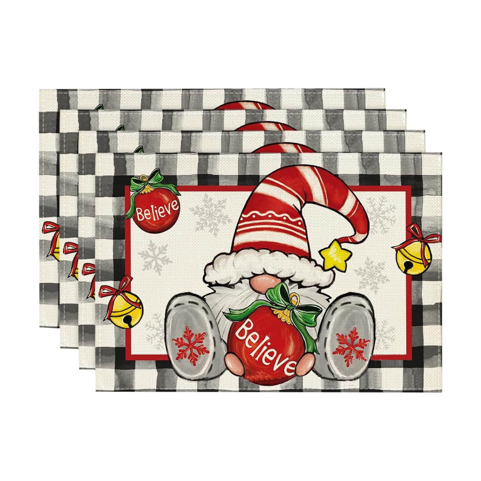 4PCS Christmas Placemat Flax Tablecloth Thermal Mat Kitchen Table Mat