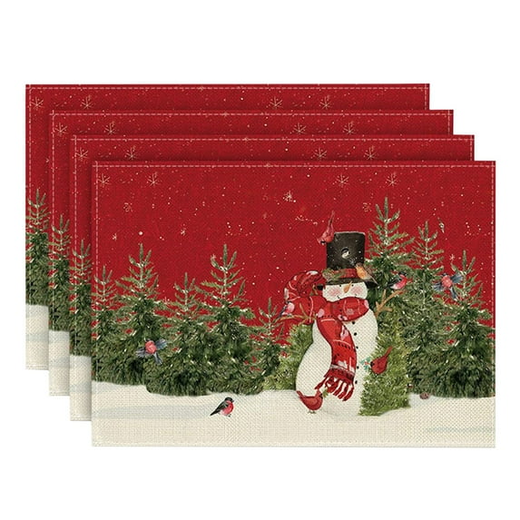 4PCS Christmas Placemat Linen Tablecloth Thermal Mat Kitchen Table Mat