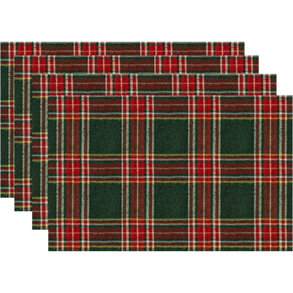 4PCS Christmas Placemats-12 x 18 Inch Red Buffalo Plaid Xmas Place Mats, Heat Resistant Washable Table Mats for Dining/Parties/Holiday Decor