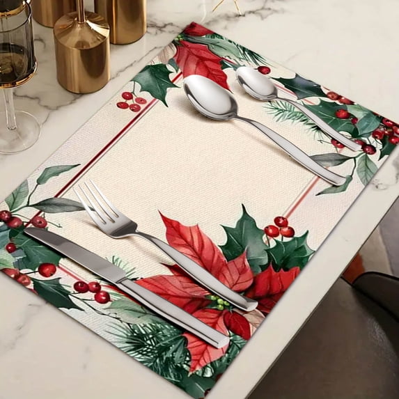 4PCS Christmas Placemats Set, Non - Slip Washable Holiday Table Mats - Christmas Home Decor for Dining Table, Living Room & Kitchen (17.7 *11.8 inch )