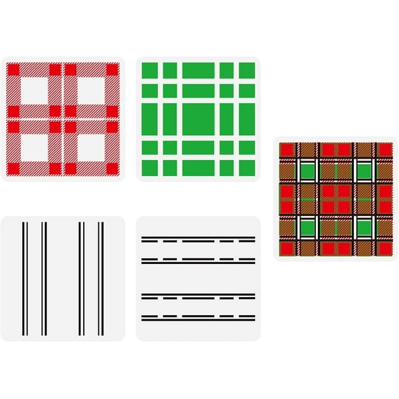 4PCS Christmas Plaid Painting Stencil 11.8x11.8inch Layered Plaid Pattern Drawing Template Christmas Themed Pattern Stencil for Painting on Wall Wood Furniture DIY Holiday Party Decor colorful