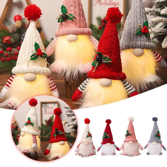 4PCS Christmas Plush 11 Inch Lighted Decor, Battery Operated LED with Light Up Feature, Handmade Swedish Tomte Elf for Xmas Table Party Decorations