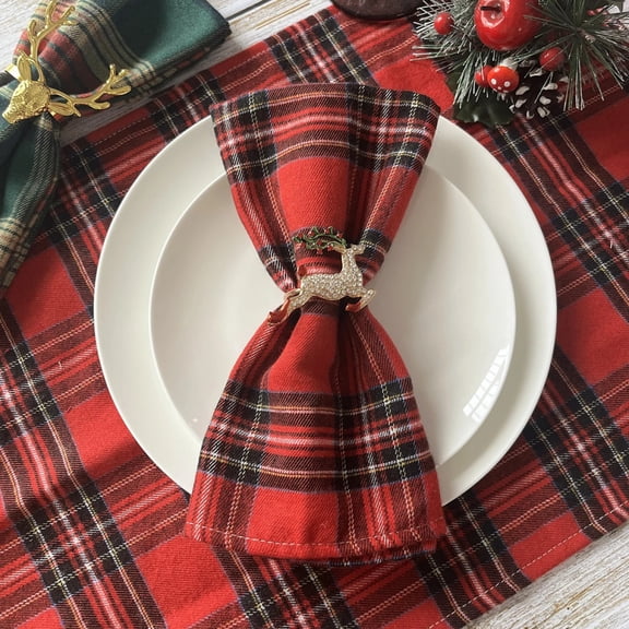 4PCS Christmas Red Green Cloth Napkins Scottish Tartan Plaid Placemats New Year Xmas Decorative Festive Home party Table Decor