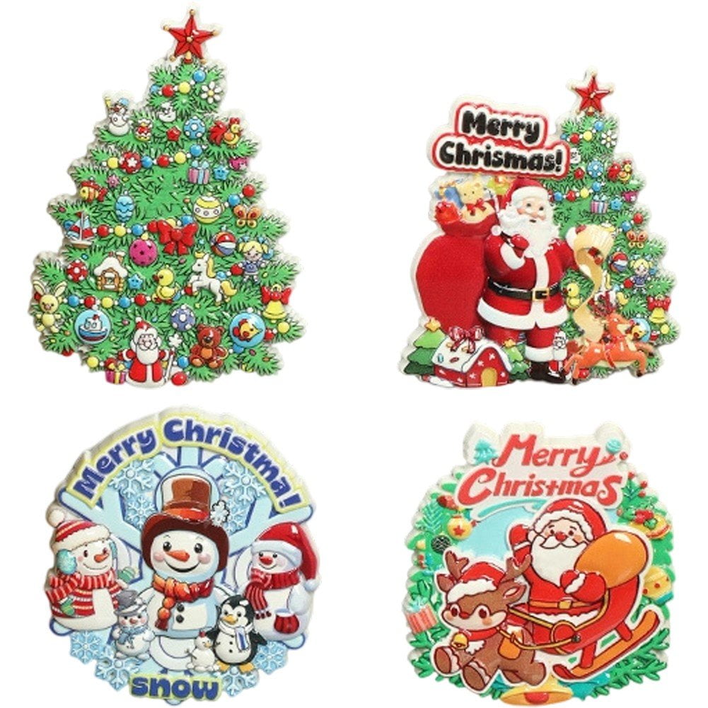 4PCS Christmas Refrigerator Magnets, Xmas Fridge Magnet Sticker Waterproof Santa Snowman Magnetic Refrigerator Stickers Removable Holiday Magnets for Refrigerator