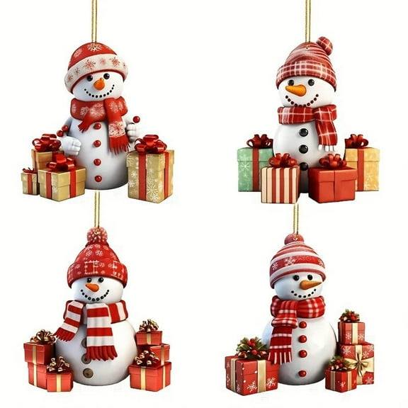 4PCS Christmas Snowman Hanging Decorations – Flat Ornaments for Tree, Car Rearview Mirror, Gift Tags & Holiday Home Décor