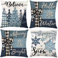 thumbnail image 1 of 4PCS Christmas Throw Pillow Covers 18x18 Inch, Blue Snowflake Winter Holiday Wishes Pillow Cases Christmas Trees Seasonal Cushion Covers for Home Sofa Couch Outdoor Decoration, 1 of 6