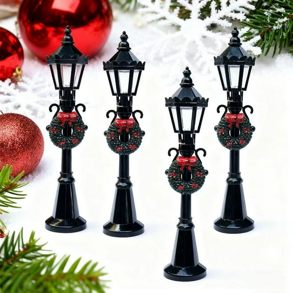 4PCS Christmas Village Street Lights,Mini Street Light Models Christmas Accessories Miniature Lamp Village Post for Dollhouse Small Street Lamp Garden,Christmas Village Accessories(4 Pieces)