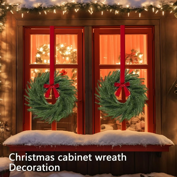 4PCS Christmas Wreath with Red Bow Artificial Wreath Outdoor Xmas Wreaths for Windows Door Chairs Wall Stairs Home Decors, 10 In