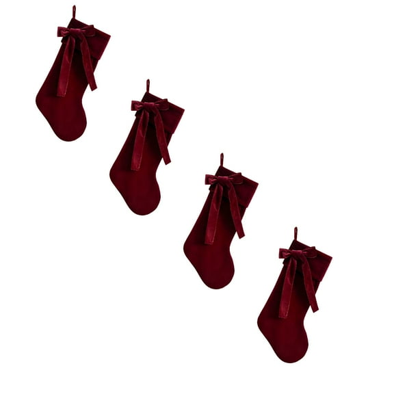 4PCS Classic Red Velvet Christmas Stockings, 19" Large Holiday Stockings with Ruched Cuff & Gold Loop, Plush Fully Lined Stockings for Family Gift & Mantel Decor