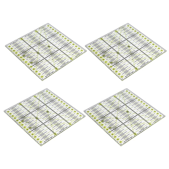 4PCS Clear Acrylic Quilting Ruler Square Sewing Patchwork Cutting Template with Double Colored Grid Lines 6x6 inches / 150x150 mm Craft DIY Tool for Professional Tailors and Beginners