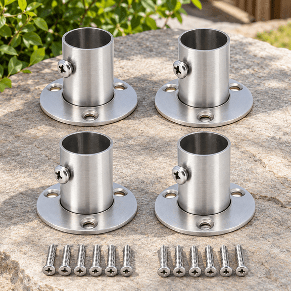 4PCS Closet Pole Socket, 3/4 Inch Stainless Steel Closet Rod Bracket High Flange Heavy Duty Closet Rod Holders for Wardrobe Curtain Shower, O-Shaped with Screws, Silver