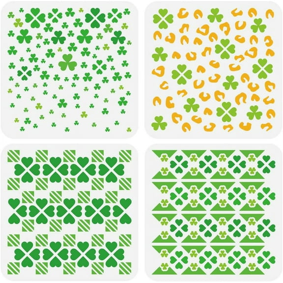 4PCS Clover Painting Stencils 7.9x7.9inch Square Geometric Stencil for DIY Four Leaf Clover Drawing Template St. Patrick's Day Home Decoration Colorful DIY