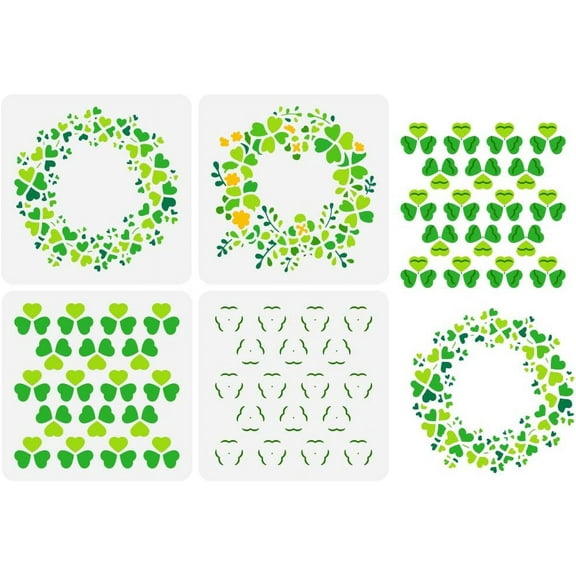 4PCS Clover Wreath Painting Stencil 5.9x5.9inch Large Layered Clover Drawing Template Reusable Three Leaf Clover Stencil for Painting St. Patrick's Day Theme Template for DIY Craft Mixed Color