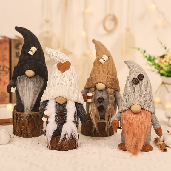 4PCS Coffee Gnomes Plush Decor, Coffee Table Coffee Bar Gnomes Decorations, Handmade Elf Dwarf Collectible Figurines Plush Doll for Home Office Decor