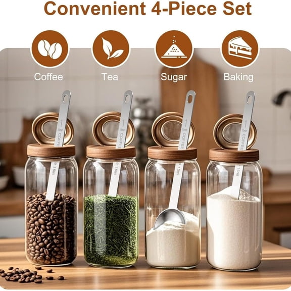 4PCS Coffee Scoop Spoons, 15ML (1 Tablespoon) Stainless Steel Measuring Spoons with Long Handle, Durable Coffee Scoopers for Ground Coffee, Tea and Baking Powder