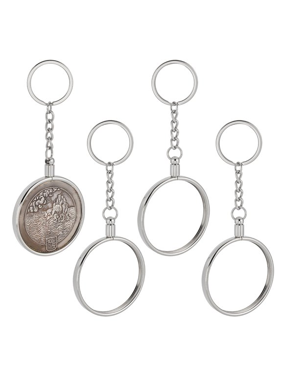 4PCS Coin Holder Keychain 1.9 Inch Round Platinum Medallion Holder Alloy Key Ring