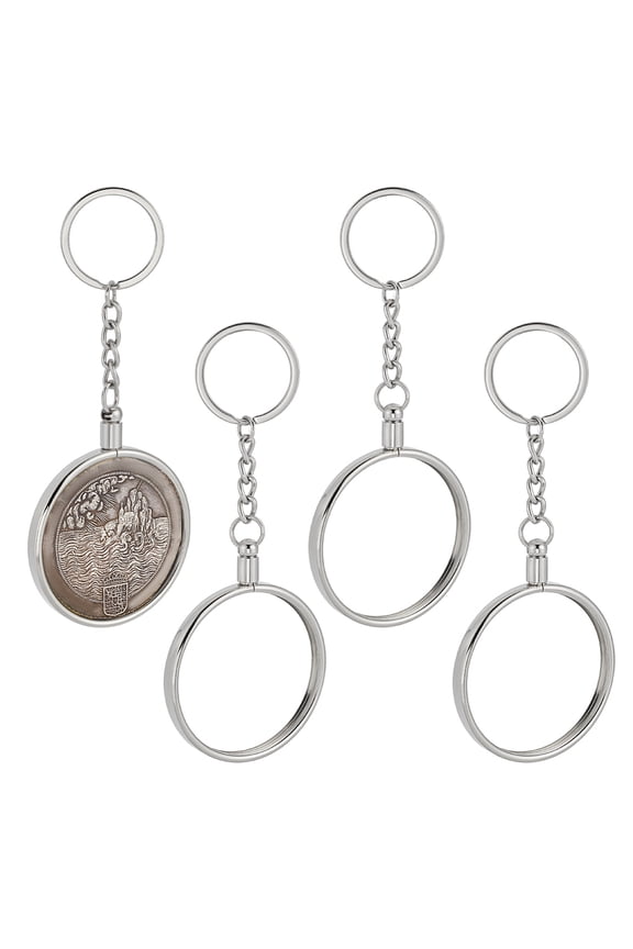 4PCS Coin Holder Keychain 1.9 Inch Round Platinum Medallion Holder Alloy Key Ring