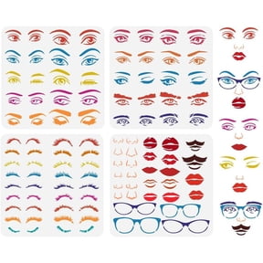 4PCS Combination Facial Features Painting Stencil 11.8x11.8 inch Reusable Eyes Nose Eyebrows Lips Moustache Drawing Template Eyeglass Stencil for Painting on Wood Wall Fabric Furniture Colorful DIY