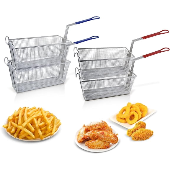 4PCS Commercial Fryer Basket 13X6.5X6 Inch Stainless Steel Deep Fryer Basket With Non Slip Long Handle for Frying Kitchen Restaurant Home Commercial Use