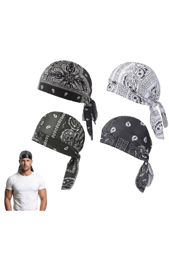 4PCS Cooling Headscarf Cap, Elastic Cycling Cap Cooling Head Wrap Paisley Print Multi-Functional Sun Protection Headwear,4 pcs