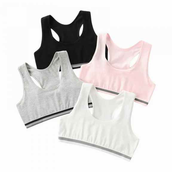 4PCS Cotton Girls Training Bra- Comfy Seamless Bralette Bra with Wide Shoulder Strap Breathable Big Girls Sports Bra Stretch Bralette
