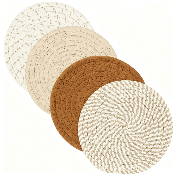 4PCS Cotton Woven Drink Coasters, Cotton Coasters For Drinks, Heat Resistant Mats for Kitchen, Dining and Office Use
