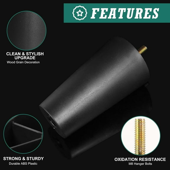 4PCS Couch Legs, Heavy Duty Furniture Legs, Round Tapered Table Replacement Legs with M8 Hanger Bolts for Chair Sofa Dresser Cabinet Loveseats Ottoman Bed Cabinets, 58mm*100mm(M8)
