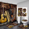 4PCS Country Music Shower Curtain Set, Guitar Accordion Saxophone