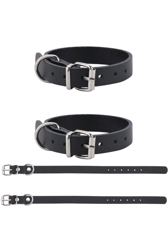 4PCS Cowhide Stirrup Straps with Metal Buckle 12 Inch Adjustable Leather Bike Basket Front Handlebar Storage Straps ID Card Hanging Accessory for Adult Dog Pet Travel Luggage Suitcase Black