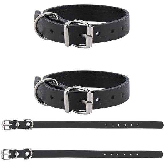 4PCS Cowhide Stirrup Straps with Metal Buckle 12 Inch Adjustable Leather Bike Basket Front Handlebar Storage Straps ID Card Hanging Accessory for Adult Dog Pet Travel Luggage Suitcase Black