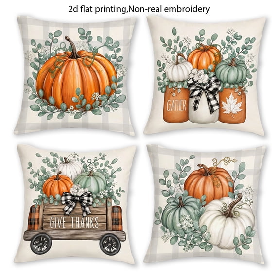 4PCS Cozy Fall Black Cat Throw Pillow Covers, Autumn Rustic Farmhouse Cushion Cases for Sofa Home Decor