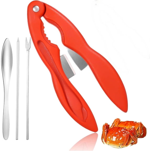 4PCS Crab Cracker - Lobster Crackers - Lobster Crackers and Picks - Multifunctional 3-in-1 Crab Leg Crackers, Strong Seafood Tool with Fork/Spoon/Pick - Suitable for Crab & Lobster Legs (Red)
