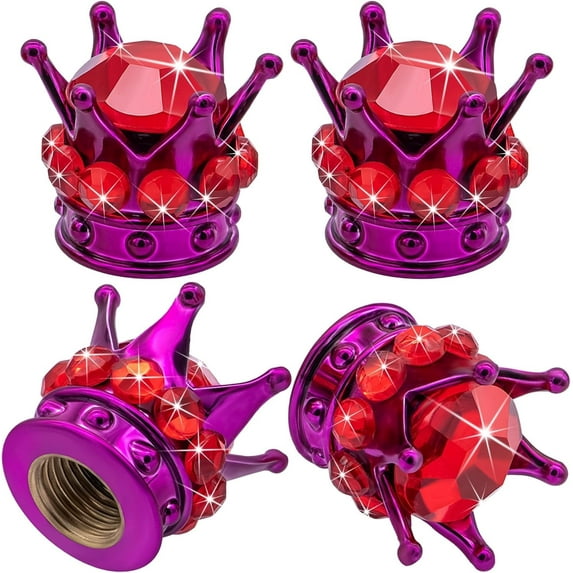 4PCS Crown Bling Tire Stem Valve Caps, Crystal Diamond Tire Air Cap Set Universal Copper Core Stem Covers for Cars, SUV, Trucks, Bikes, Motorcycles, Bicycles (Black & Red)