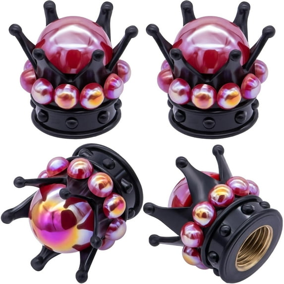 4PCS Crown Bling Tire Stem Valve Caps, Crystal Diamond Tire Air Cap Set Universal Copper Core Stem Covers for Cars, SUV, Trucks, Bikes, Motorcycles, Bicycles (Black & Red)