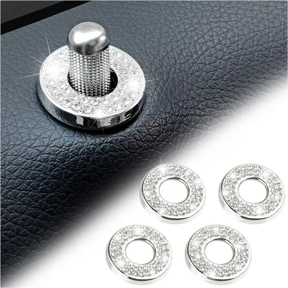 4PCS Crystal Door Lock Cover Stickers Decoration Ring,Bling Car Interior Accessories for Women,Rhinestones Pull Rod Bolt Decorations,Suitable for Most Cars, Trucks
