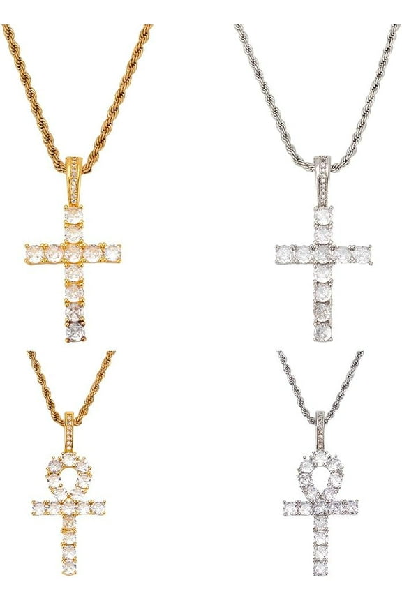 4PCS Cubic Zirconia Cross Necklace for Women Silver Cross Pendant Necklace Plain Stainless Steel Cross Chain Necklace Gold Elegant Cross Necklace Jewelry Valentine's Day Gifts for Unisex