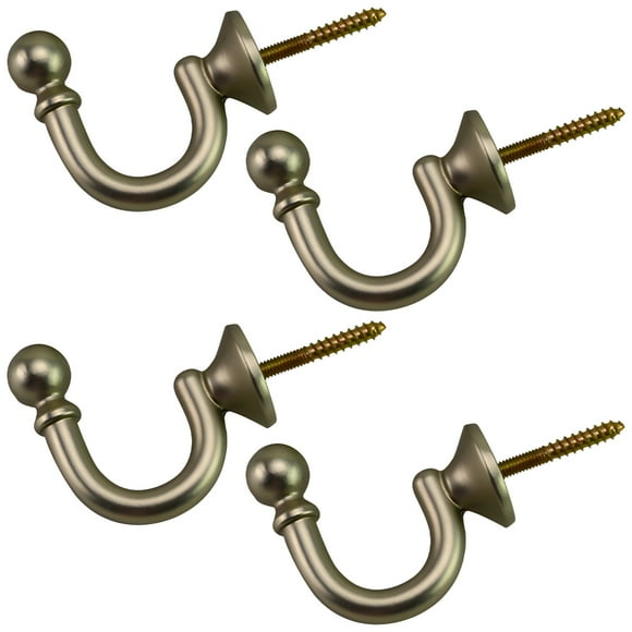4PCS Curtain Holdback Hooks, Antique Bronze Wall Mount Drapery Tiebacks, Decorative Metal Curtain Tie Back Hooks, Zinc Alloy Window Treatment Hardware for Home Decor