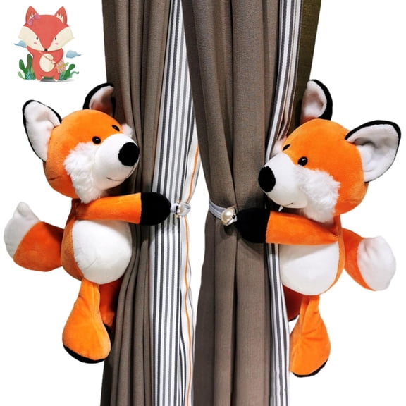 4PCS Curtain Holdbacks 7.9 Inch Cartoon Animal Curtain Tiebacks with Elastic Band Cute Fox Room Decor for Nursery Living Room BedroomTwo pairs