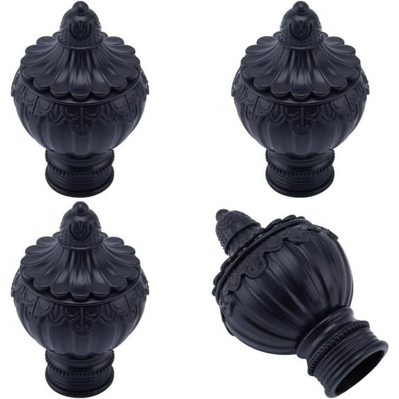 4PCS Curtain Rod Covers Ends Black Plastic Curtain Finials Ends Caps Round Pole Finials 28mm Inner Diameter Curtain Heads DIY