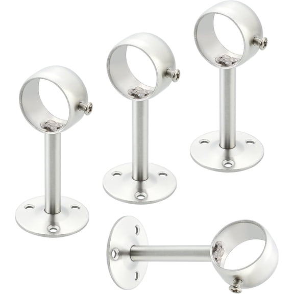 4PCS Curtain Rod Holder, Stainless Steel Adjustable Ceiling Hooks with Set Screw for 1.06" - 1.3" Poles, Ideal Bathroom Kitchen Living Room Home Hotel