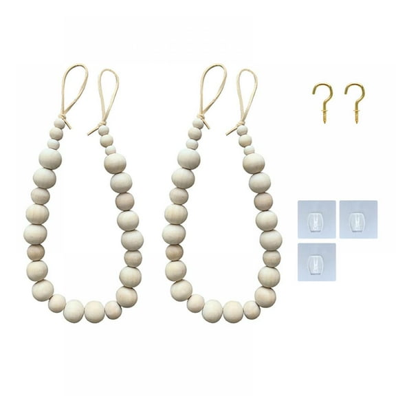 4PCS Curtain Tie Backs Wood Bead Tiebacks Curtain Holdbacks Window Farmhouse Garland Boho Decor Accessories