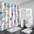 thumbnail image 1 of 4PCS Cartoon Animal Shower Curtain Sets With Rugs, Waterproof Fabric White Shower Curtain Giraffe Elephant Lion Safari Bear Jungle Wildlife Watercolor Green Eucalyptus Leaf Kids Bathroom Decor, 1 of 7